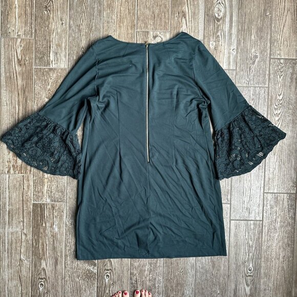 Nanette Dress Womens 20 Lace Bell Sleeves Stretch Green Fairycore Sheer - Picture 7 of 8